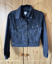 Vintage Moschino Jeans Cropped Denim Jacket Peace Sign Faded Black Uk 12