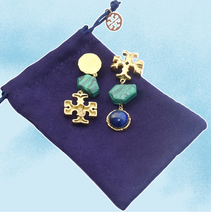 Tory Burch Roxanne Malachite / Resin Doubledrop Earrings W dust bag