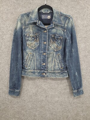 LTB Denim NZ Jacket Womens XS Distressed Pockets Short Trucker Button Up Blue