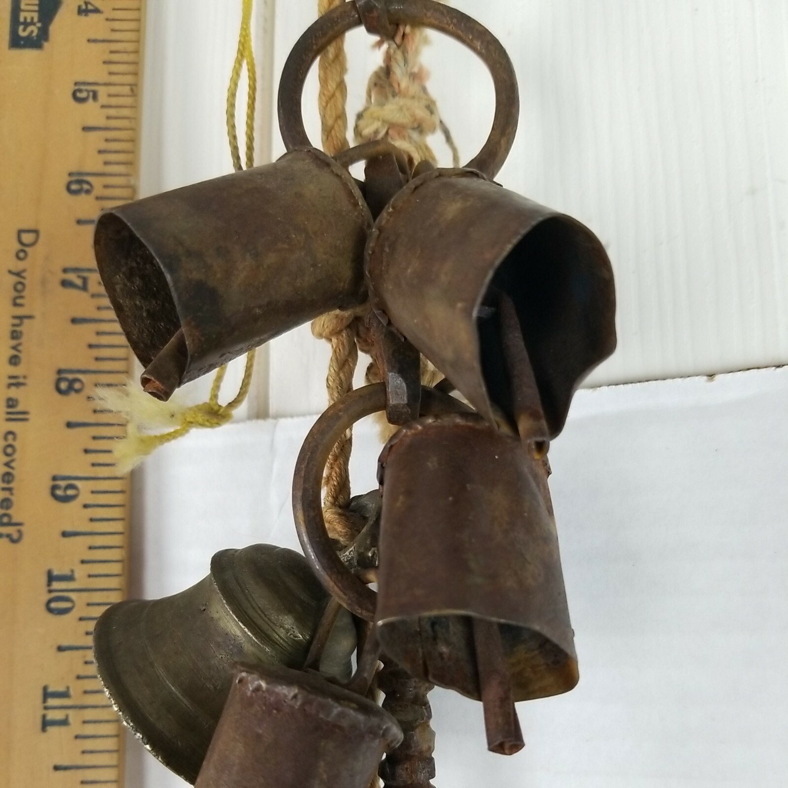 Vintage 25 Inch Rustic Handcrafted Door Wind Chimes/Alarm Metal Bells Rope/Metal