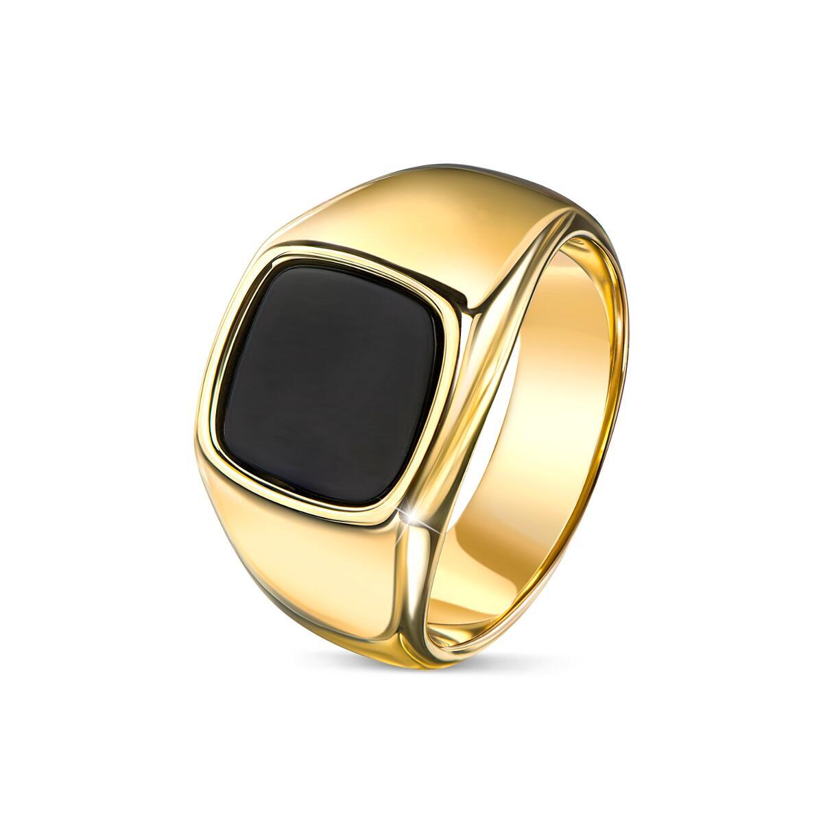 Hombre Ring Gold 750 Dorado Onyx Acero Inoxidable Negro 18K Resistente R6046D1