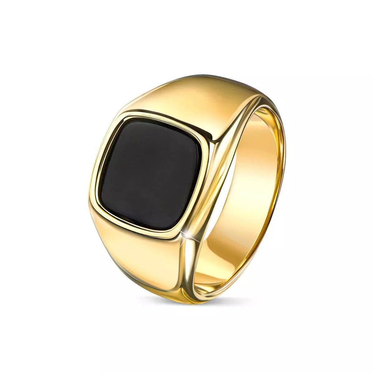 Men s Ring Onyx Black 18K 750er Gold Plated Yellow Gold Stainless Steel R6046D1