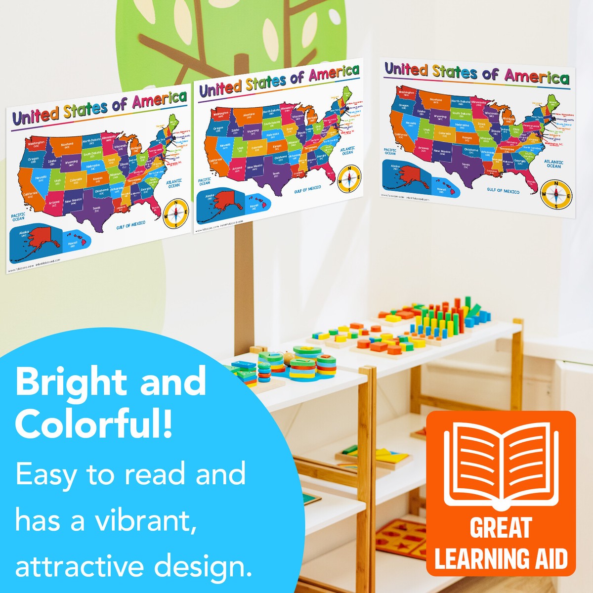 Poster Mappa USA Educativa, 8,5x11 Pollici, Confezione Da 10 Fogli Lucidi, S Superfine Printing