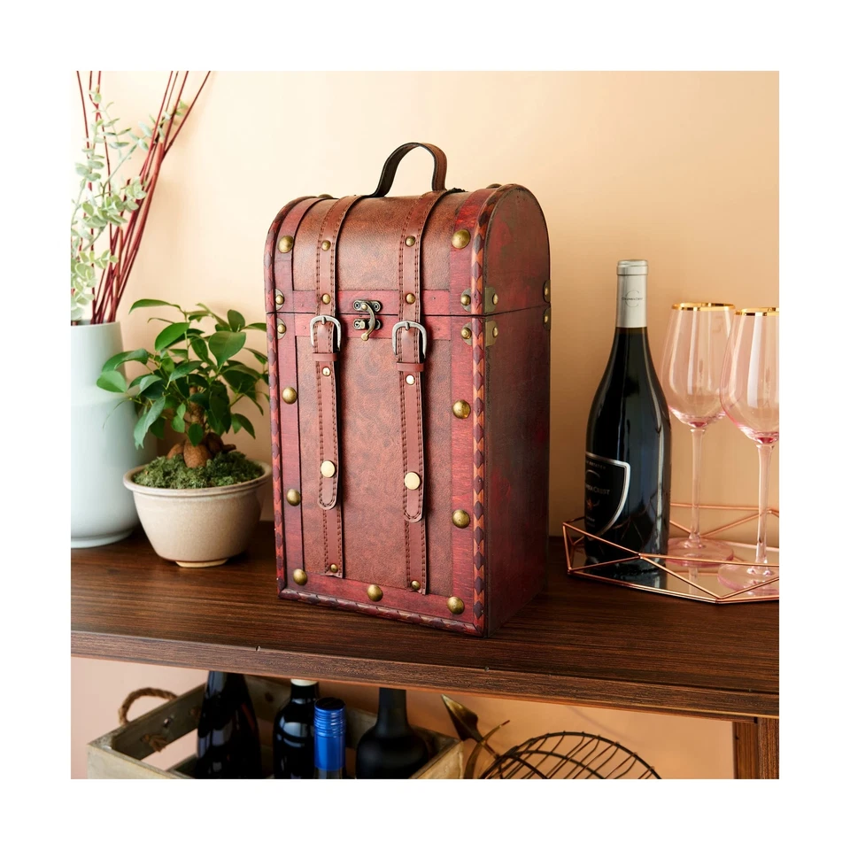 Caja decorativa de madera antigua Twine con tapa y mango, juegos de accesorios para vino,... Foto 4 de 4