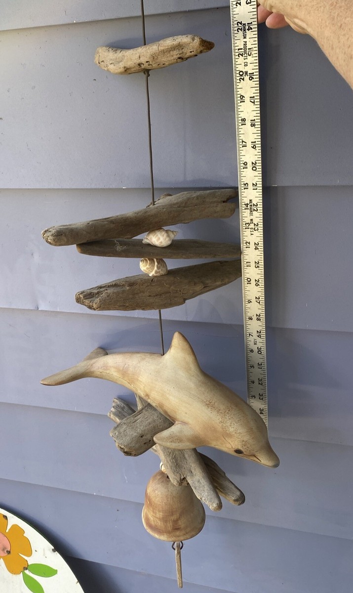 Hazel Olsen 1989 Pottery Dolphin Shells Driftwood Wind Chime