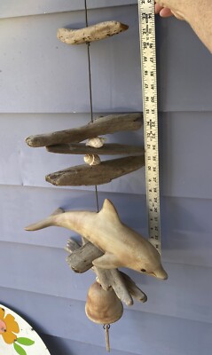 Hazel Olsen 1989 Pottery Dolphin Shells Driftwood Wind Chime
