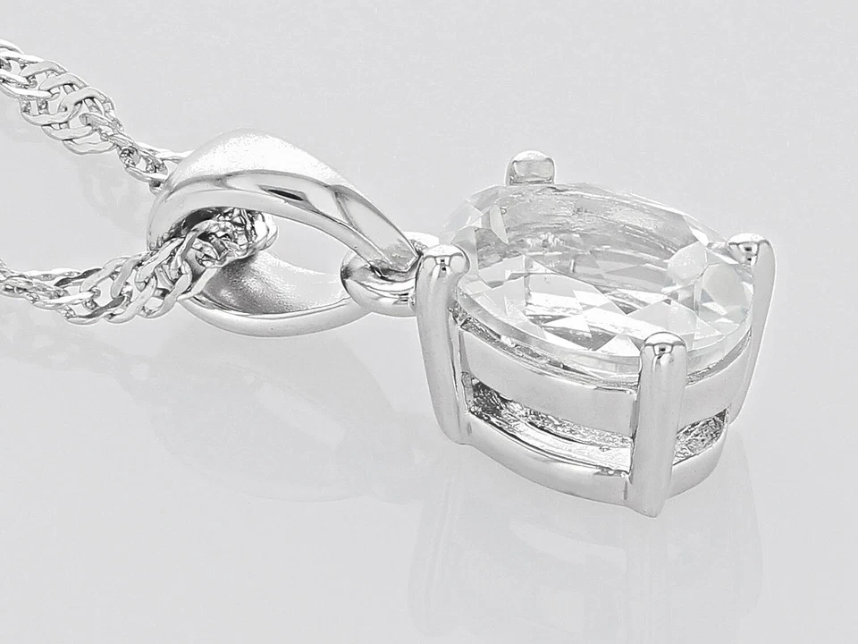 Colgante Topacio Blanco Ovalado Natural-Rodio Ovr Plata de Ley 925 con Cadena de 18" NUEVO Foto 2 de 3