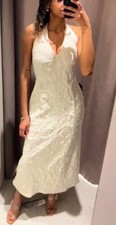 ZARA WOMAN NWT TEXTURED DRESS WITH RHINESTONE ECRU SIZE MEDIUM 4770/010