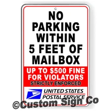 No Parking Within 5' Of Mailbox $500 Fine Sign Metal Magnetic Decal do not block