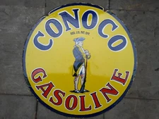 PORCELAIN CONOCO ENAMEL SIGN 30X30 INCHES DOUBLE SIDED
