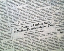 DOCTORS' TRIAL Karl Brandt Nazis Human Experimentation GUILTY 1947 Old Newspaper