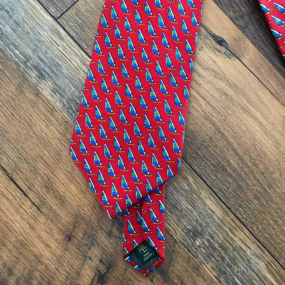 Corbata roja con estampado de velero azul Ralph Lauren para hombre Foto 4 de 4