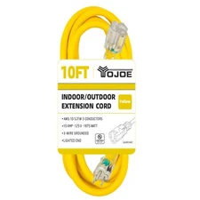 10 Foot 10/3 Lighted Outdoor Extension Cord 10 Gauge 3 Prong Sjtw Heavy Duty Yel