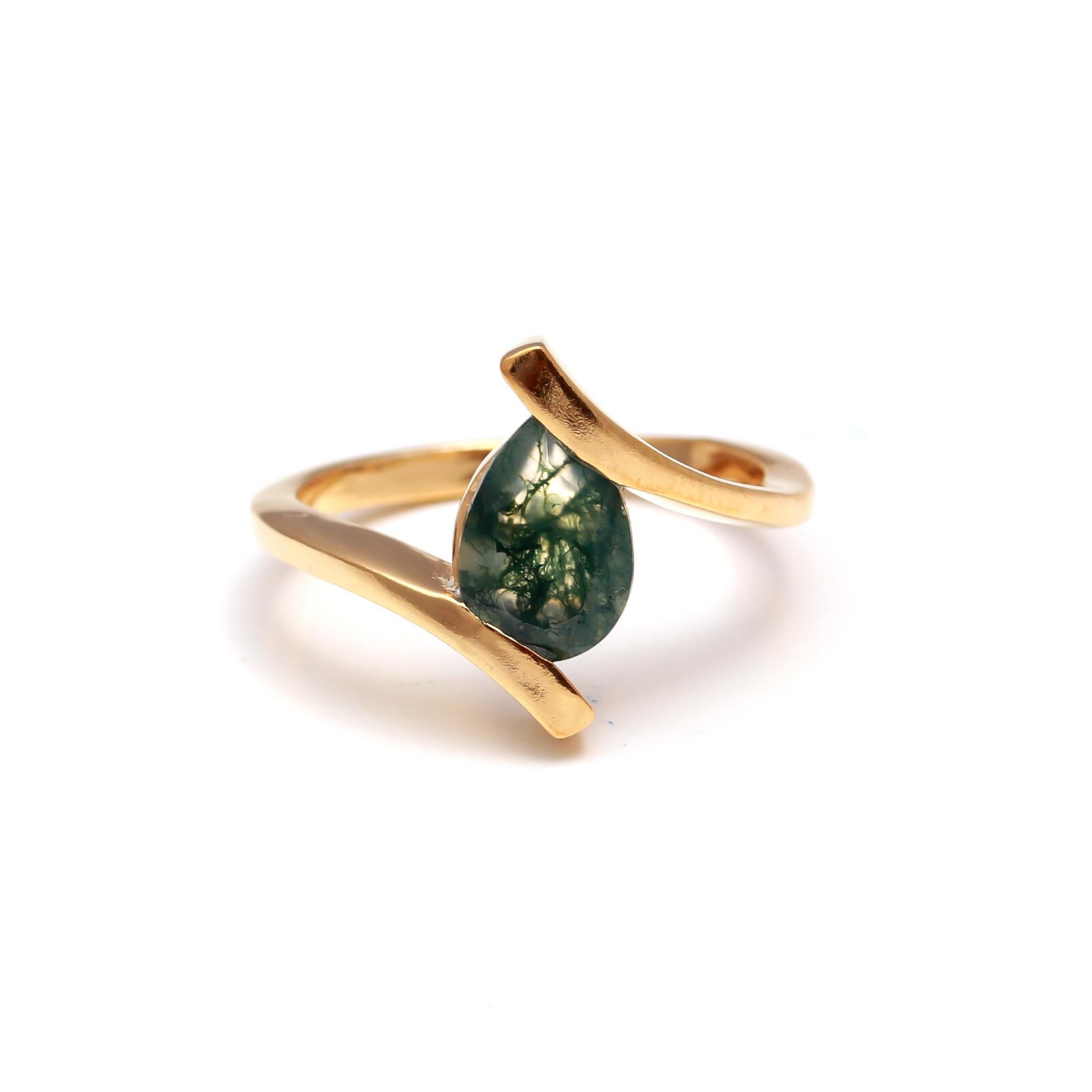 Natural Moss Agate Gold Plated Ring 925 Sterling Silver Ring Any Size