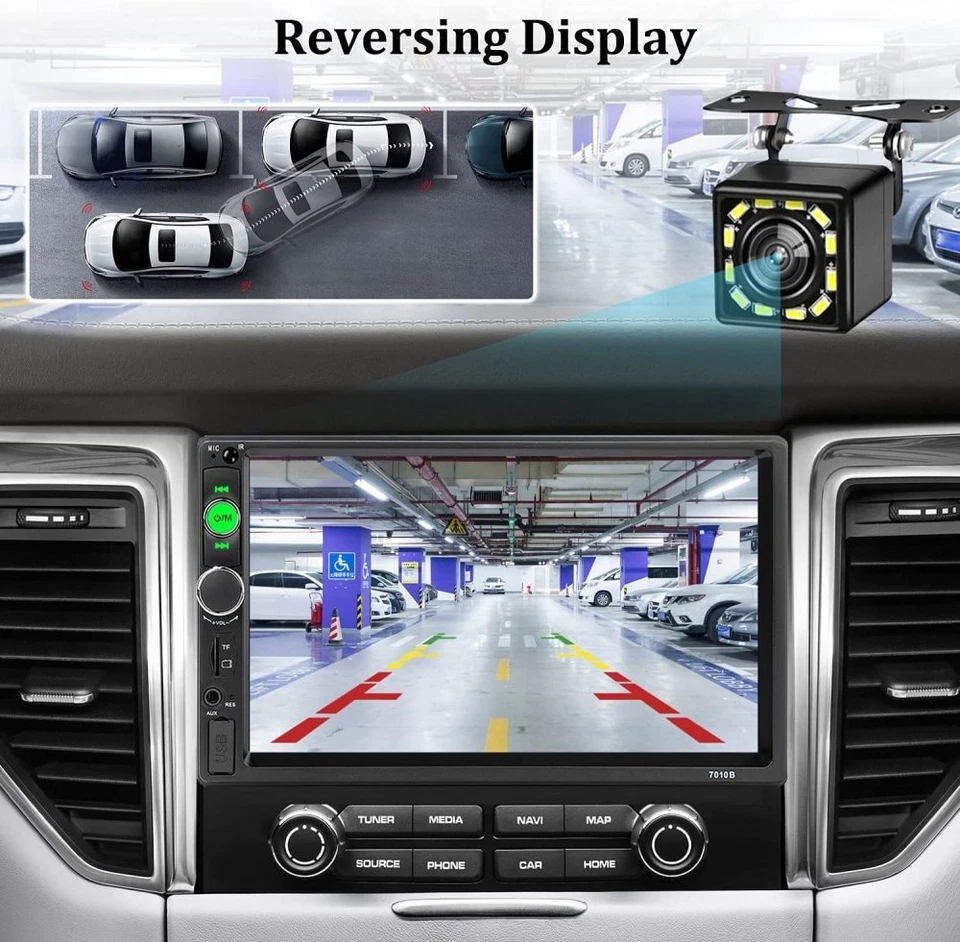 Doppel 2 DIN 7" Autoradio Bluetooth Stereo Touchscreen USB TF AUX-in mit Kamera - Bild 4 von 4