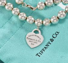 Please Return To Tiffany  Co Sterling Silver Heart Charm Bead Bracelet 7.5"