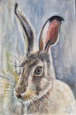 Original oil painting hare portrait wild animal nature artwork OOAK