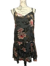 Sheer Black Velvet Burnout Floral Whimsigoth Slip Dress M American Eagle Boho