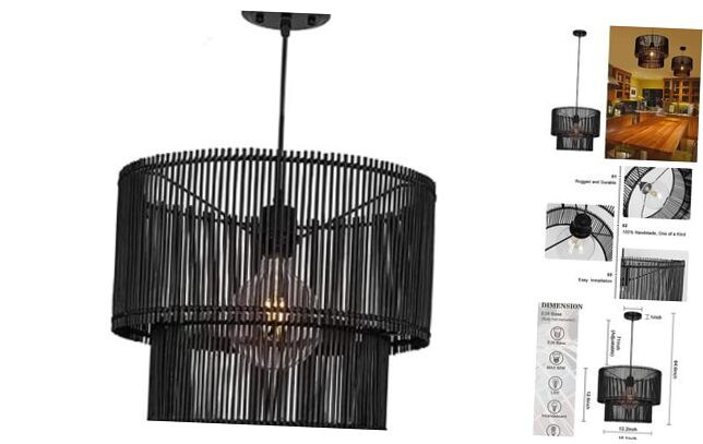 Woven Rattan Pendant Lamp, 16 Inch Large Natural Simple Hand Weaved Coastal