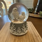 White Snow OWLS Winter Snow Globe Music Box We Wish You A Merry Christmas  — photo 1