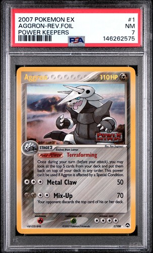 2007 POKEMON EX POWER KEEPERS #1 AGGRON-REVERSE FOIL PSA 7