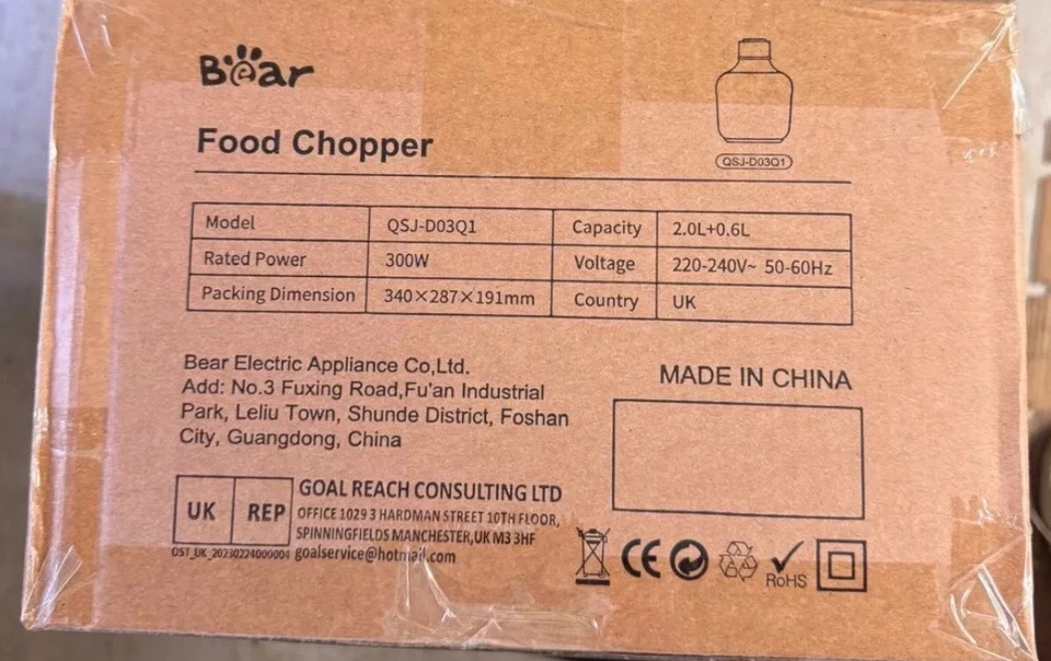 Chopper Food Processor Mixer Bear 0.6L And 2L With 2 Speed Controls EU Socket - Image 4 of 4