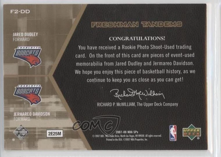 2007-08 SPx Freshman Tandems Jerseys Jared Dudley Jermareo Davidson Rookie RC - Image 2 of 2