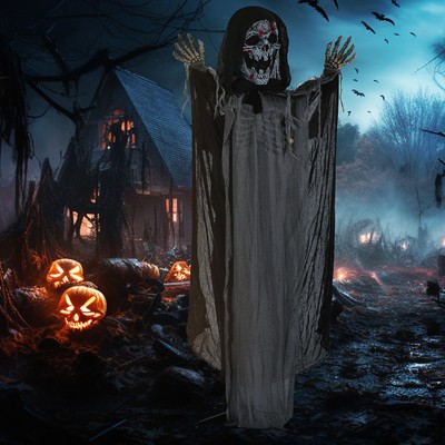 74'' Outdoor Halloween Decorations Skeleton Witch, Life Size Animated Prop