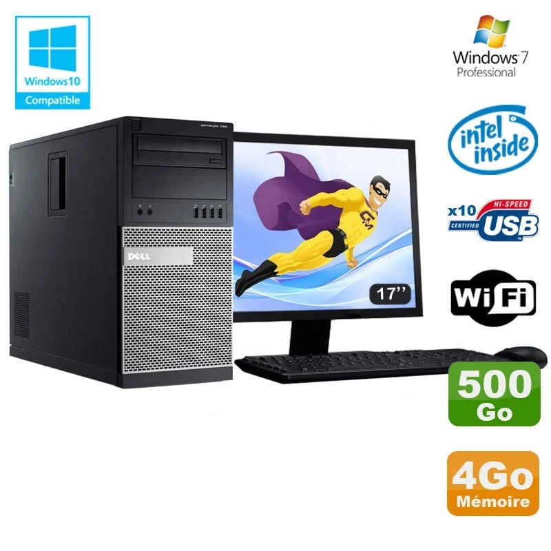 Lot PC Tour Dell 790 G630 2.7Ghz 4Go Disque 500Go DVD WIFI Win 7 + Ecran 17" - Photo 1/1