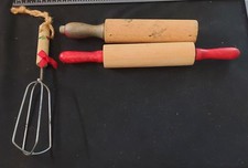 Vintage DEAL OF 3 Toy Wooden Kitchen Utensils - Two Rollings Pins, One Whisk