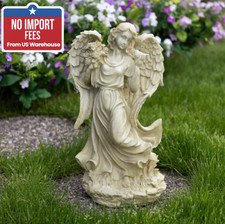 17.5" Angel Garden Statue with Bird and Bouquet Outdoor Polyresin FS USA