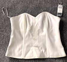 NEXT Corset Bustier Top Womens UK 14 White Cropped Back Zip Adjustable Straps