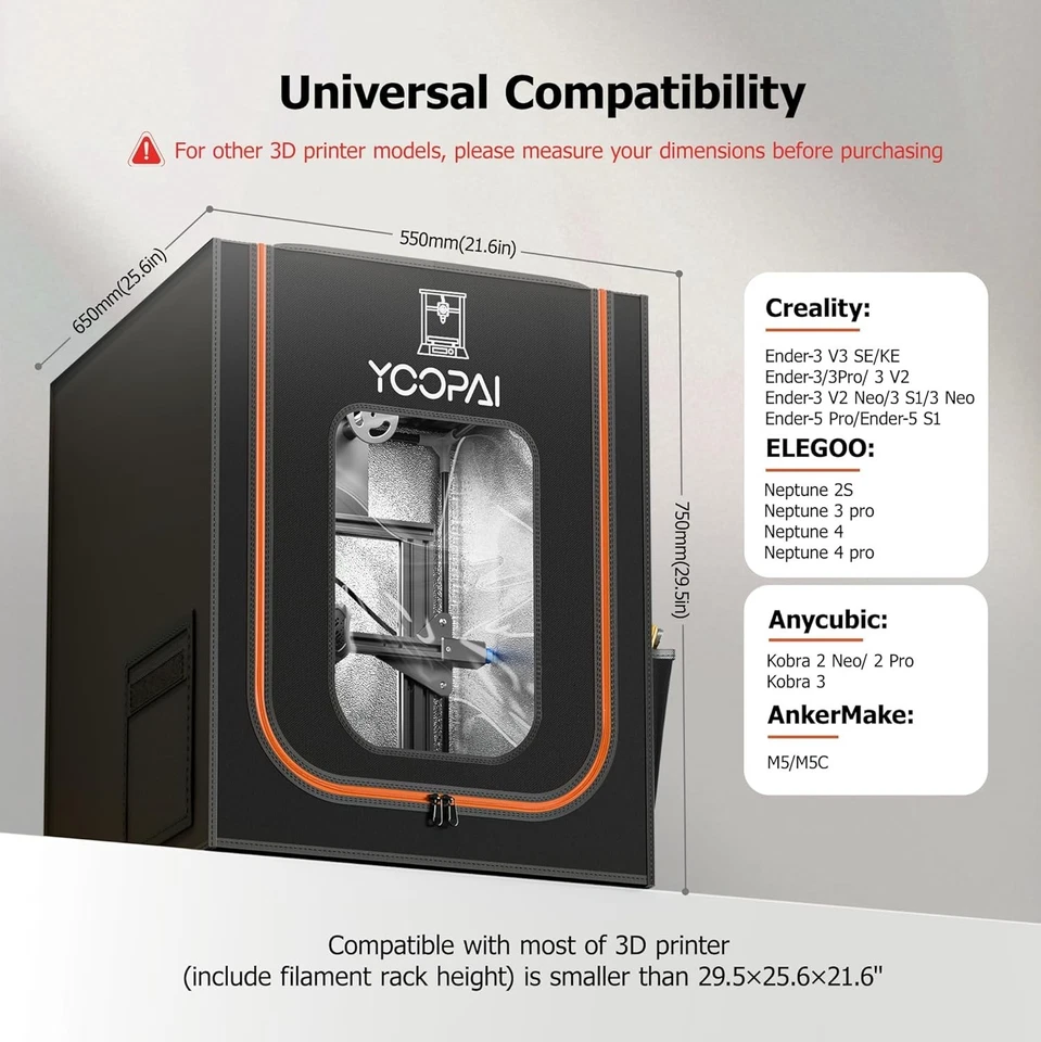 3D Printer Enclosure with LED Lighting, Fireproof 1-Medium LED, Black CO - Image 2 of 4