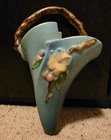 1949 Roseville Pottery 8 1/2" Blue Apple Blossom Wall Pocket