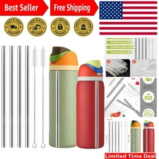 Perfect Fit Replacement Straws for Owala 24oz & 32oz - 4 Metal Straws & Cleaners