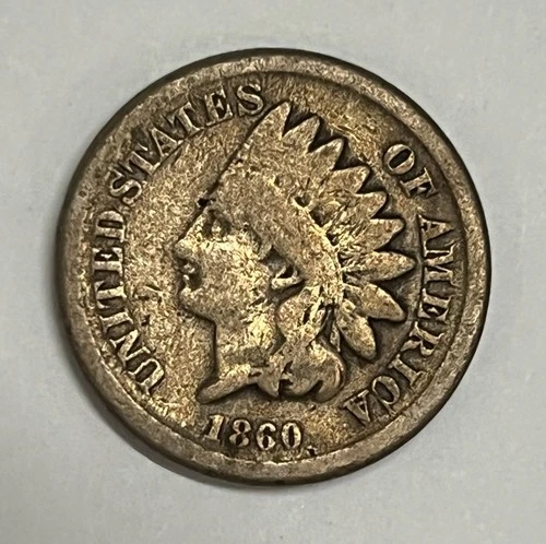 1860 Indian Cent Copper Nickel Very Good "Round Bust" Better Date