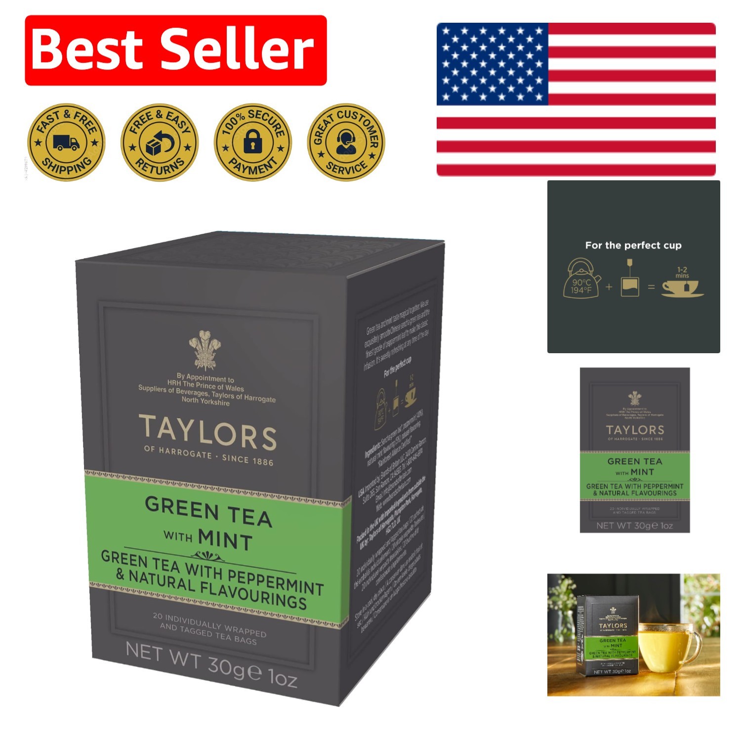 With Mint - 20 Individually Wrapped Teabags, Ethical Choice