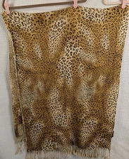 Into Africa Leopard Print Acrylic Scarf with Fringe 78" x 28" NWOT