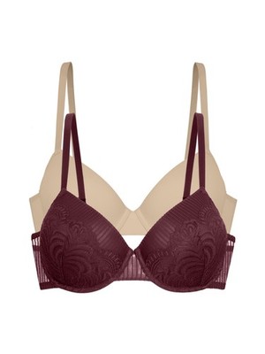 Dorina EMERSYN BH 2er Pack Red Beige Schwarz Ivory   Gepolsterter Demi BH Damen.