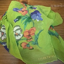 Ellen Tracy 100 Silk Square Scarf With Green Floral Pattern 19  Square