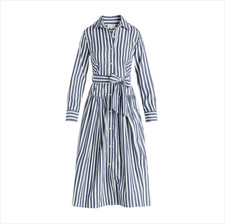 Free Assembly Blue Striped Belted Cotton Maxi Shirtdress with Long Sleeves Large
