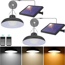2X LED Solar Pendant Hanging Light Dimmable Outdoor Indoor Garden Yard Shed Lamp