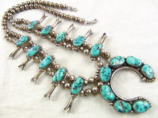 Navajo Fred Peters 101g 23.75" Sterling Turquoise Naja Squash Necklace Native