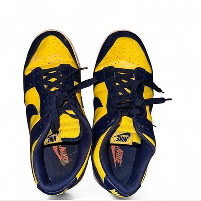 Nike Dunk Low Michigan Sneaker Yellow Navy Leather Upper Low Top Lace Up Men's