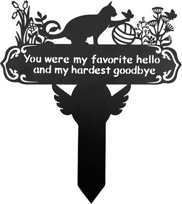 Pet Grave Markers 12''X 14'' Metal Baked Enamels Headstone Decorations for Cat