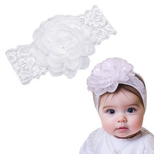White Lace Christening Headband for Baby Girl Soft Cotton Flower Baptism Toddler