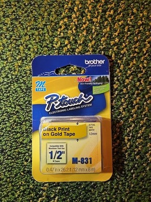 BROTHER P-TOUCH Black print on Gold Tape 1/2''  M-831  ELECTRONIC LABELING SYSTEM