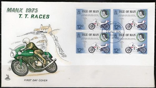 1¢ WONDER'S ~ ISLE OF MAN FDC  MANX 1975 T.T. RACES MOTORCYCLE TOPICAL ~ F129