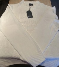 Ben Sherman Mens Large Cable Knit Sweater Ivory Long Sleeve 100 Cotton MSRP 99