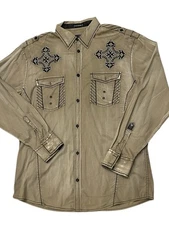 Roar Signature Distressed Long Sleeve Button Down Shirt Men’s XL Embroidered